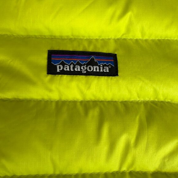 Patagonia Down Sweater Jacket/ Neon Green w Teal Lining / Women LG / LIKE NEW! - Picture 11 of 13